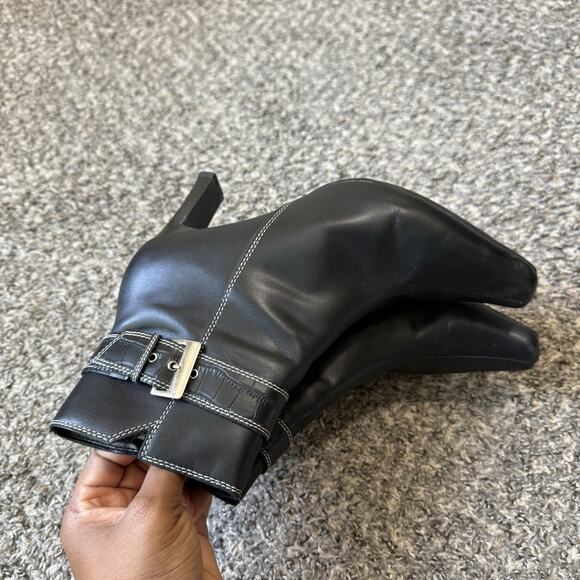 VTG Predictions Ankle Boots Pointed Toe Black Leather Heeled Buckle Zip Classic - Picture 3 of 8